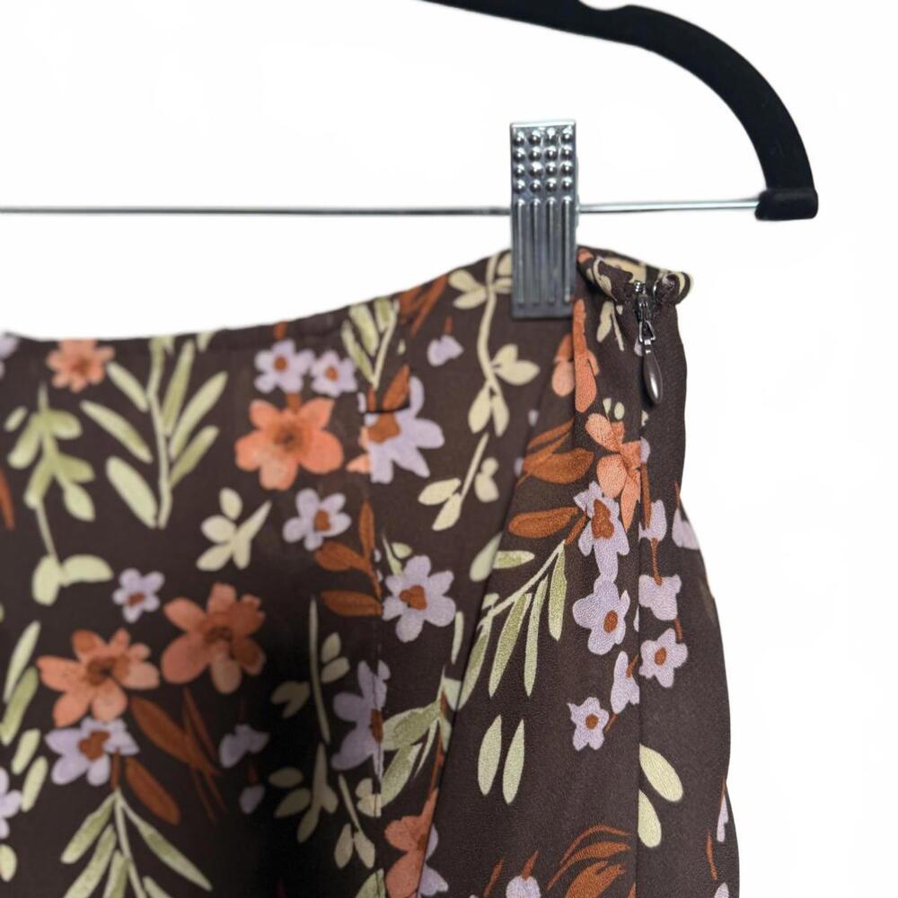 Vintage 90s Brown Floral Y2K Midi Skirt - Picture 3 of 5